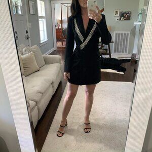 Elegant Black Long Sleeve Dress with Silver Accents size medium